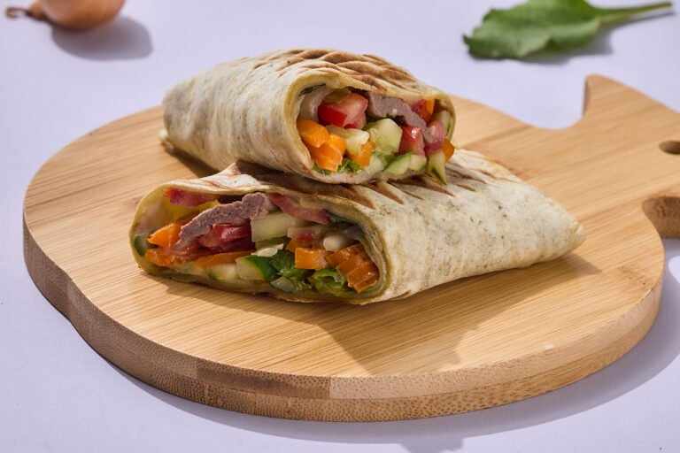 Roast Beef & Horseradish Wrap with assorted veggies