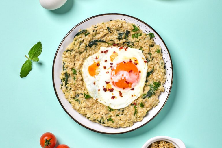 Savory Oatmeal with Sauteed Greens & Egg