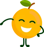 Happy orange character with green arms and a leaf top.