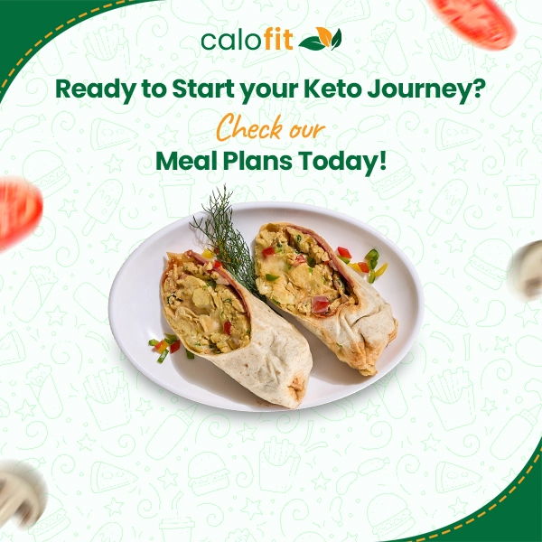 A healthy keto wrap filled with vegetables and herbs, ready to start your keto journey with Calo Fit.