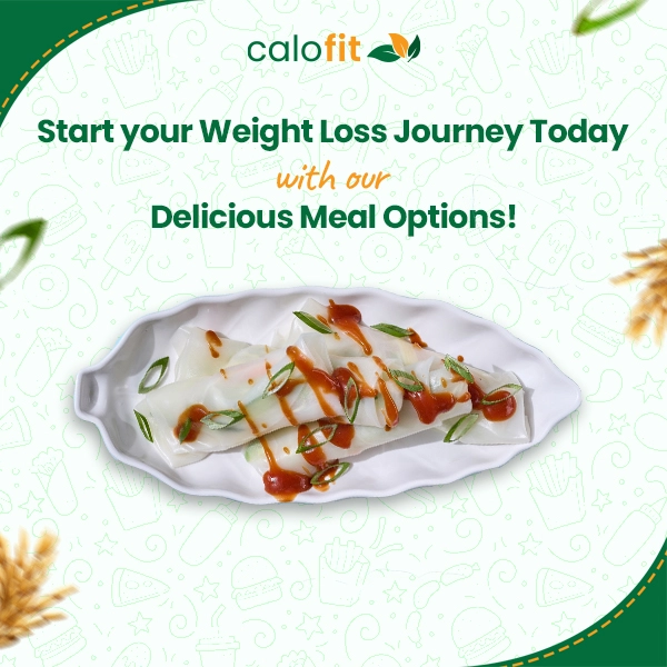 A delicious dish garnished with sauce and green onions promoting weight loss meal options by Calo Fit.